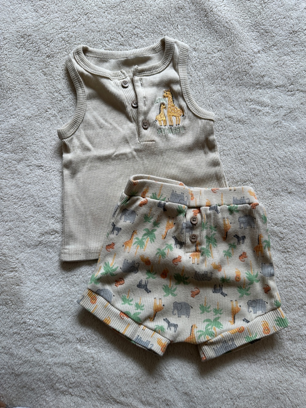 Beige 18M Safari Knit Baby Set with Animal Print